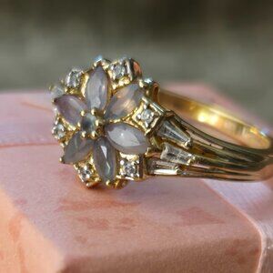 Grey Labradorite Flower Ring, 925 silver, size 10